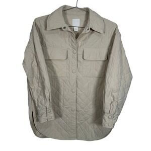 H&M Womens Beige Quilted Shirt Jacket Shacket XS Snap Front